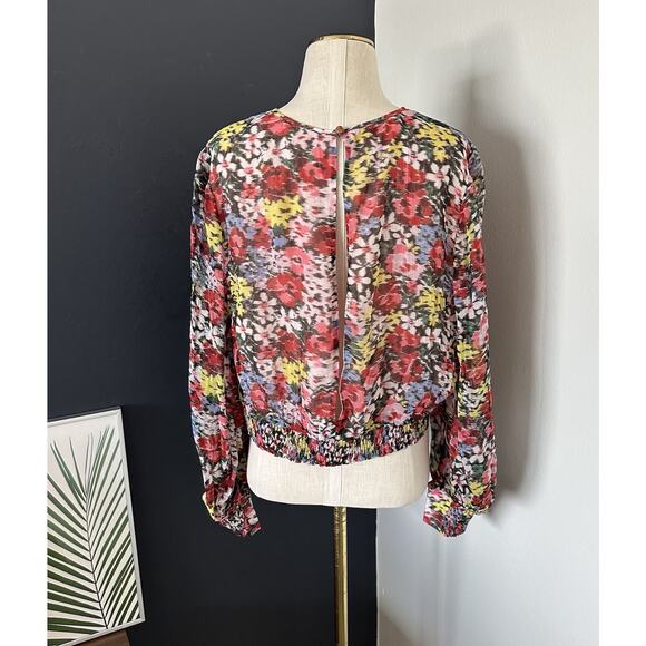 Boden Blouson Sleeve Floral Print Moire Bloom Cropped Top Open Back - Picture 10 of 13